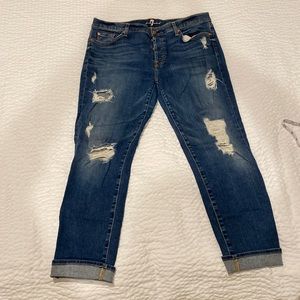 7 for all mankind skinny boyfriend jeans. 35 waist. 25 inseam with cuff rolled.